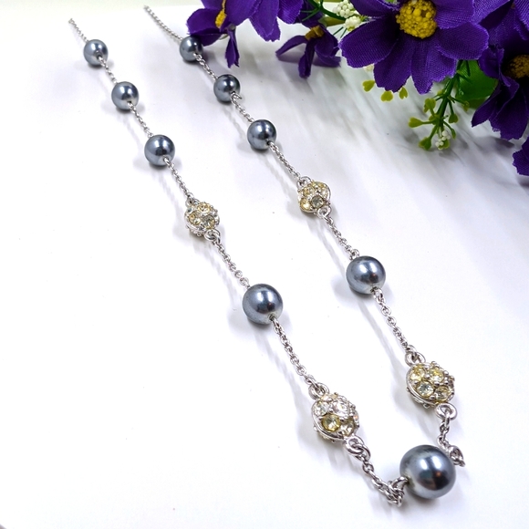 Nolan Miller Signed Vintage Crystal Pavé Bead and Pearl Necklace - Picture 2 of 5